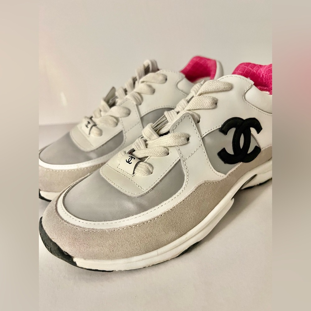 Women's White and Silver Sneakers with Black Accents - Picture 7 of 8